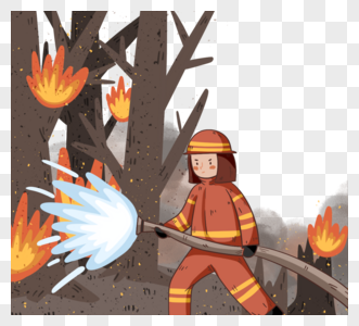 卡通风格消防员灭火元素图片