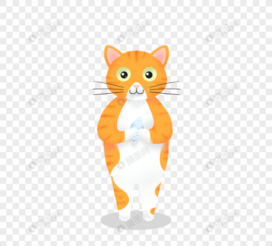 卡通橘猫抱小鱼图片
