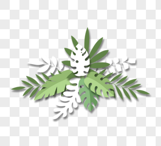 剪纸风格绿色基调热带植被高清图片