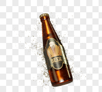 立体啤酒瓶和飞溅水珠3d元素图片