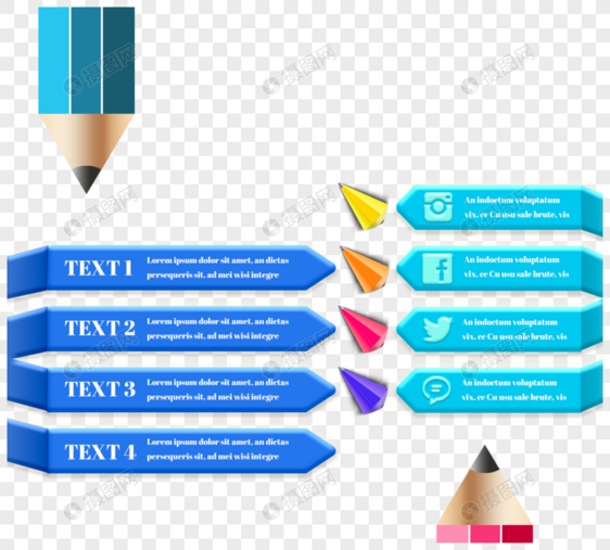 蓝色商务信息铅笔信息图图片