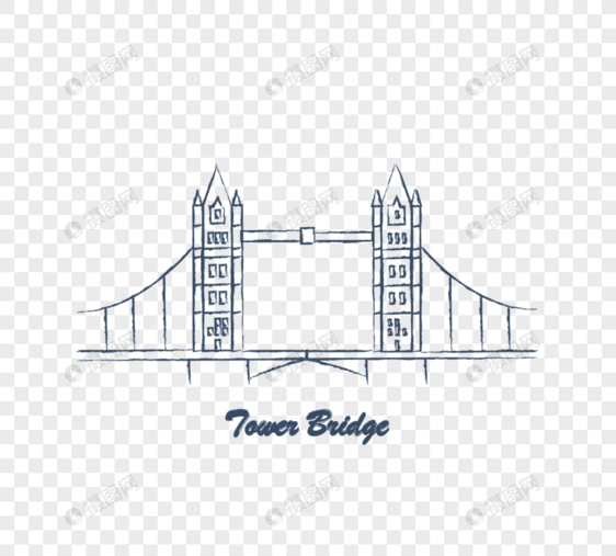 英国英式伦敦塔桥手绘创意建筑元素图片