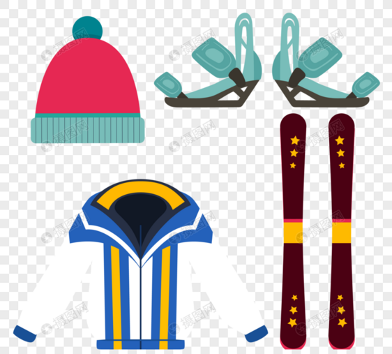 彩色滑雪卡通设备元素图片