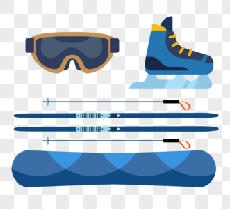 蓝色滑雪动画片设备元素高清图片