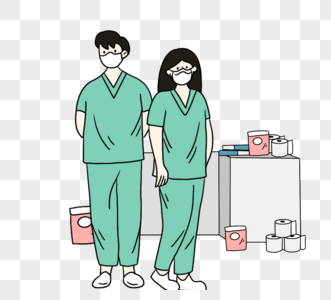 卡通手绘医务人员加油医学插图图片