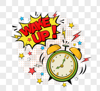 手绘波普风格闹钟钟表wake-up催促图片素材