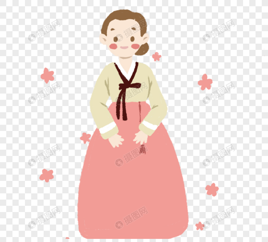 彩色卡通手绘韩版连衣裙美女地图