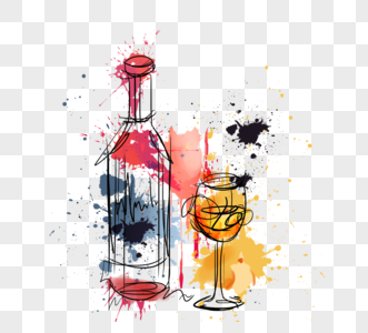 手绘创意抽象红酒酒杯图片