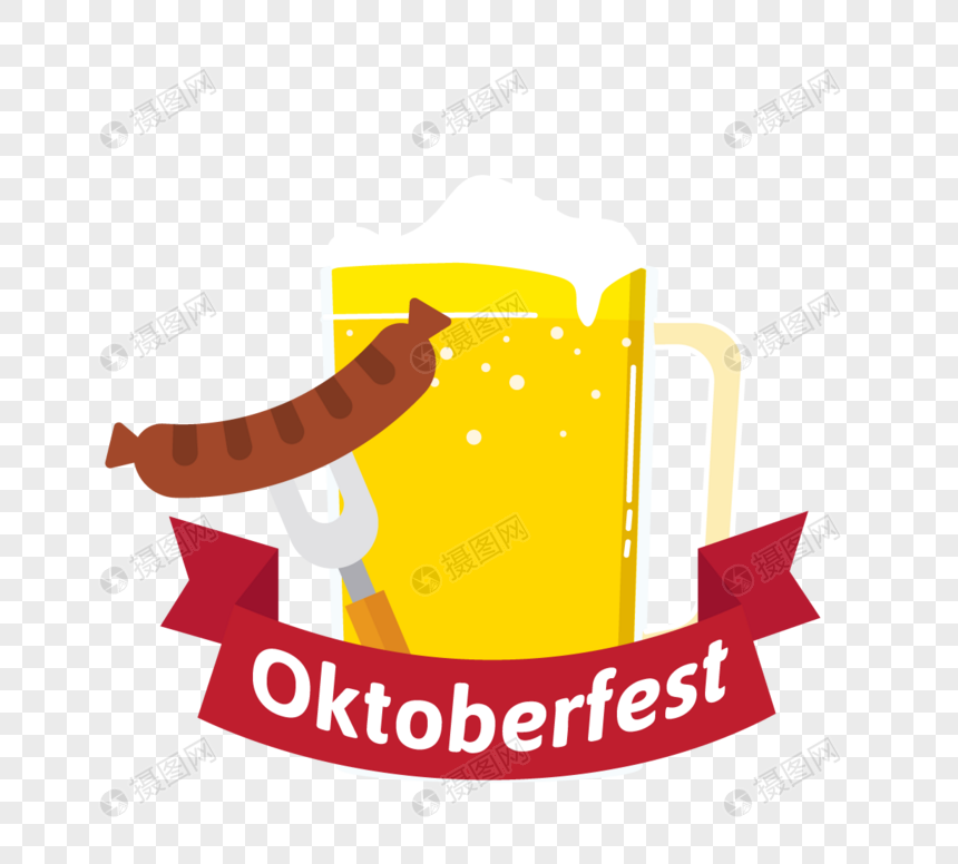 德国美食带叉子香肠和啤酒元素图片