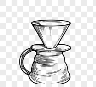 线描黑白线稿咖啡漏杯图片