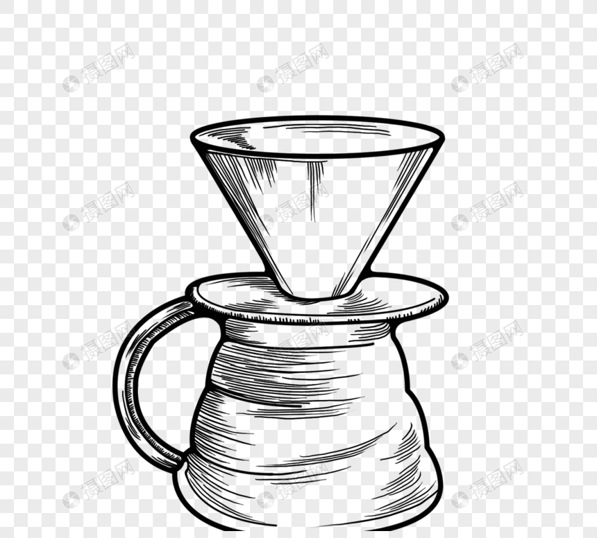 线描黑白线稿咖啡漏杯