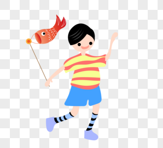 儿童节小男孩鲤鱼旗图片
