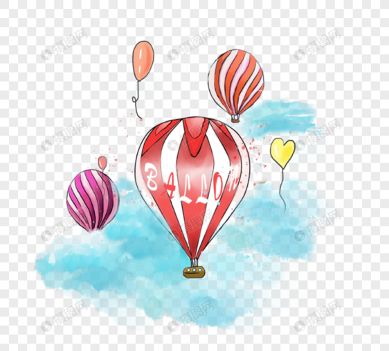 蓝天热气球元素图片