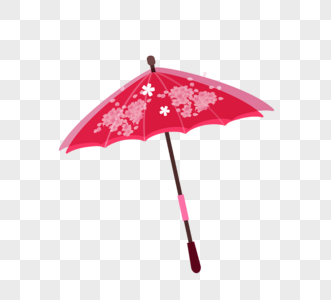 红色立体日本手绘雨伞图片