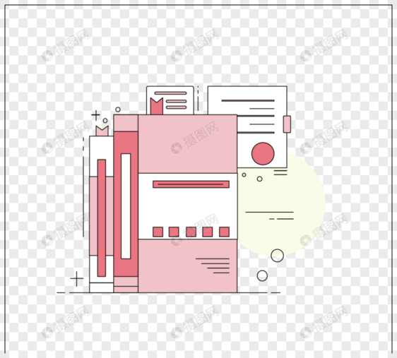 简单粉红色线条样式书元素图片