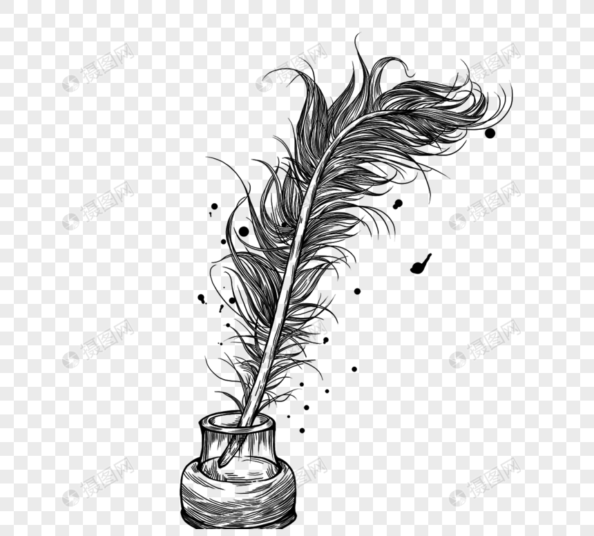 手绘线描羽毛笔元素素材下载 正版素材 摄图网 手绘线描羽毛笔元素素材下载 正版素材 摄图网