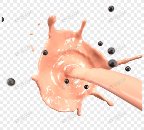 倾倒奶茶液体3d元素图片