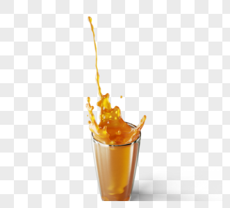 玻璃杯中橙汁3d元素高清图片