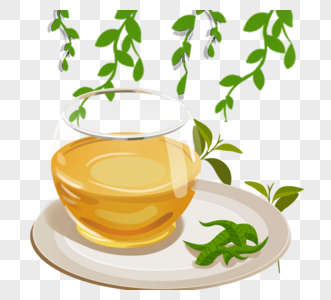 诱人玻璃杯绿茶元素设计高清图片