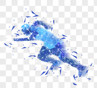 蓝色低多边形风格短跑运动员剪影高清图片