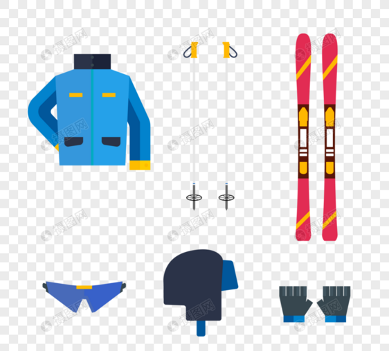 卡通户外滑雪男士装备元素图片