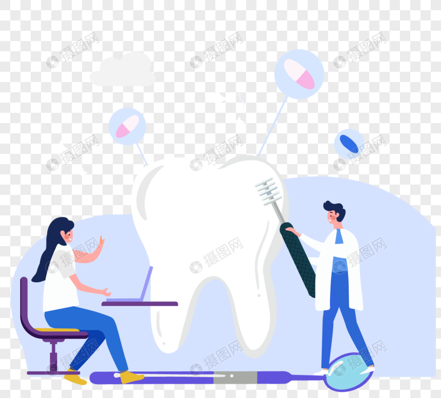 卡通手绘牙齿健康治疗图片