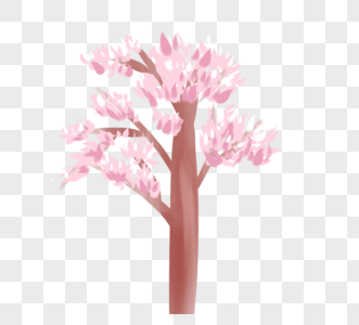 粉红色清新春季樱花树手绘素材图片