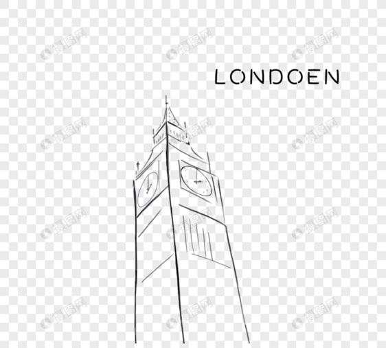 黑色手绘英国建筑元素图片