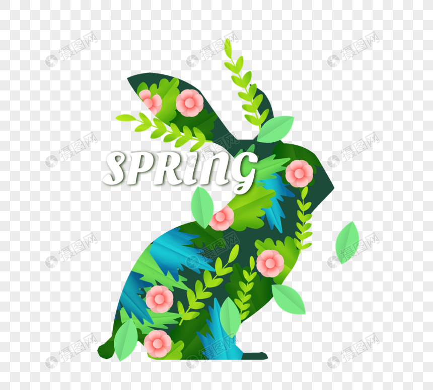 春季花卉兔子插图图片