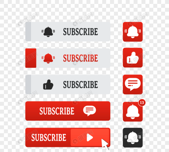 红色卡通youtube点击订阅按钮图片