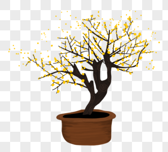 花瓣黄色黄色手绘风梅花盆栽素材
