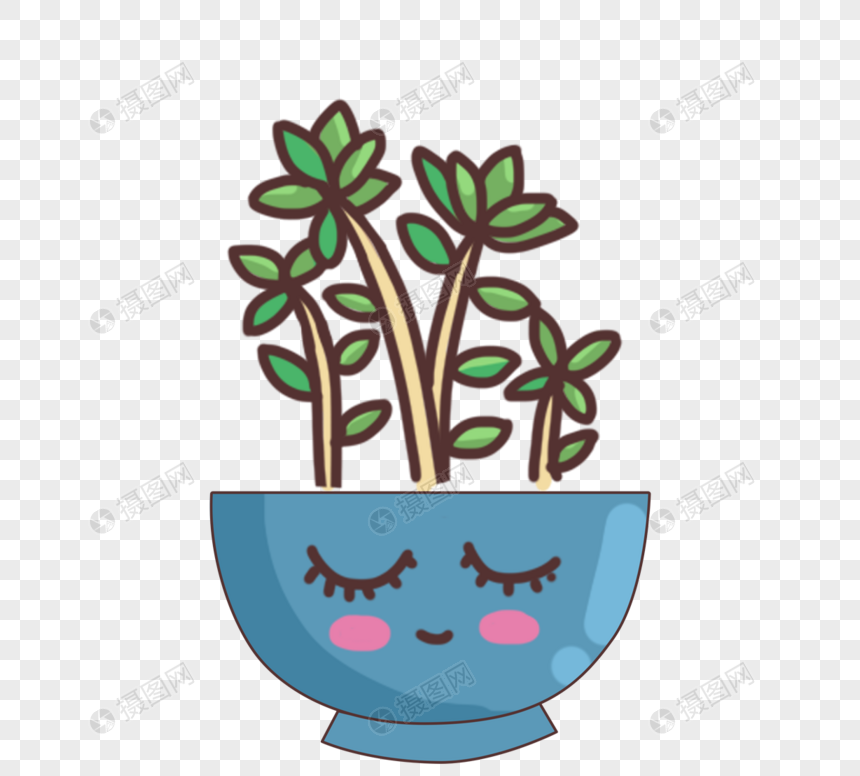 可爱卡通绿色植物粉色盆栽元素素材下载 正版素材 摄图网