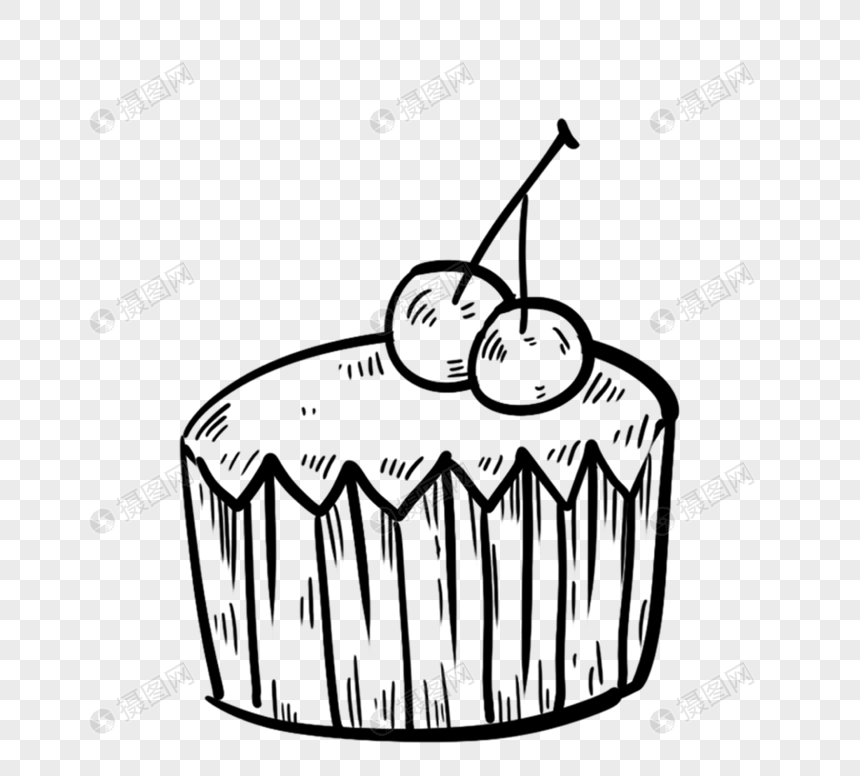 手绘黑色线描生日小蛋糕