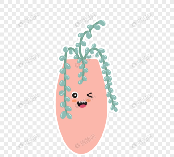 可爱卡通绿色植物粉色盆栽图片