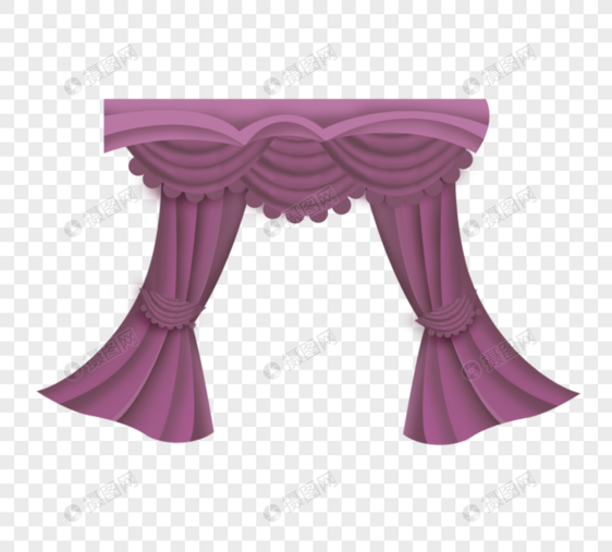手绘紫色窗帘元素房间窗户帘子图片