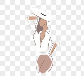 手绘卡通美丽女人帽子白色衣服图片