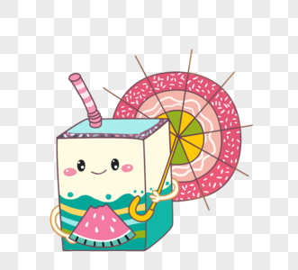 手绘可爱卡通食物牛奶粉色伞奶盒图片