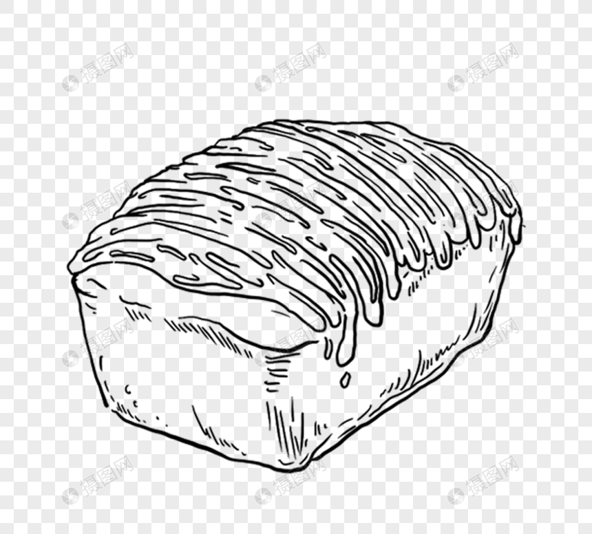 黑色手绘长方形奶油面包块图片