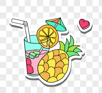 柠檬饮料和菠萝红色心图片