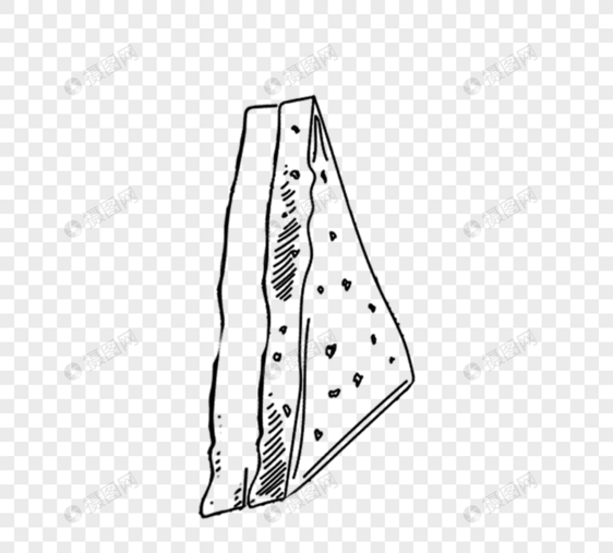 黑色手绘线条图切奶油面包元素图片