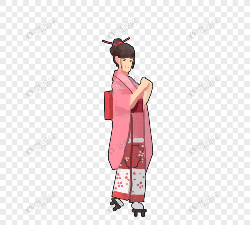 粉色卡通可爱日本女性和服人物元素元素素材下载 正版素材 摄图网