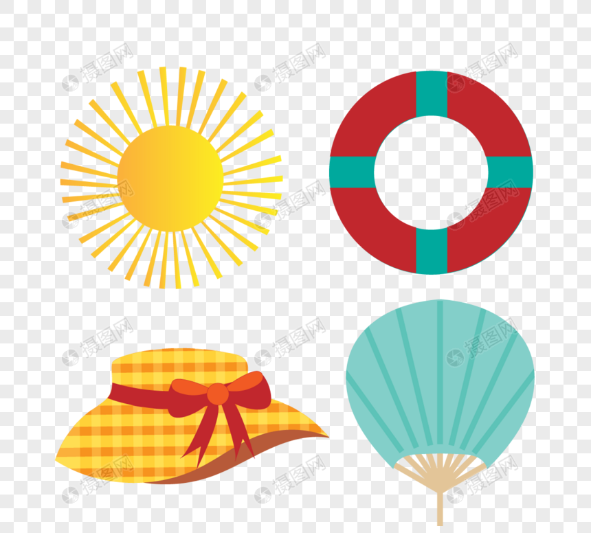 夏日太阳游泳圈扇子帽子元素素材下载 正版素材 摄图网 夏日太阳游泳圈扇子帽子元素素材下载 正版素材 摄图网