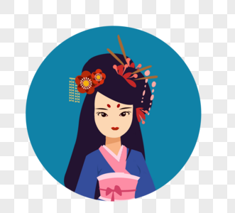日本传统服饰女性卡通手绘和服人物图片
