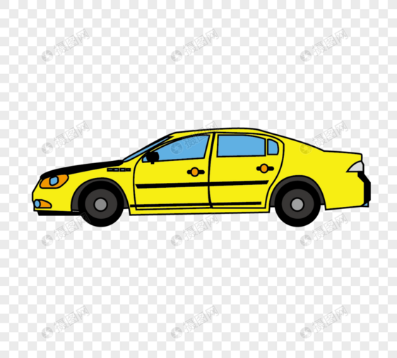 平面卡通可爱手绘风格黄色汽车侧面元素矢量图图片
