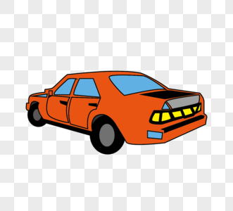 平面手绘风格橙色小汽车元素矢量图图片