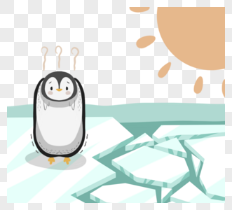 手绘企鹅冰川融化元素图片