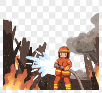 简约卡通消防员灭火元素图片