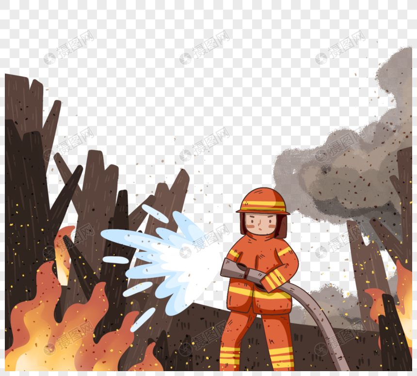 简约卡通消防员灭火元素图片