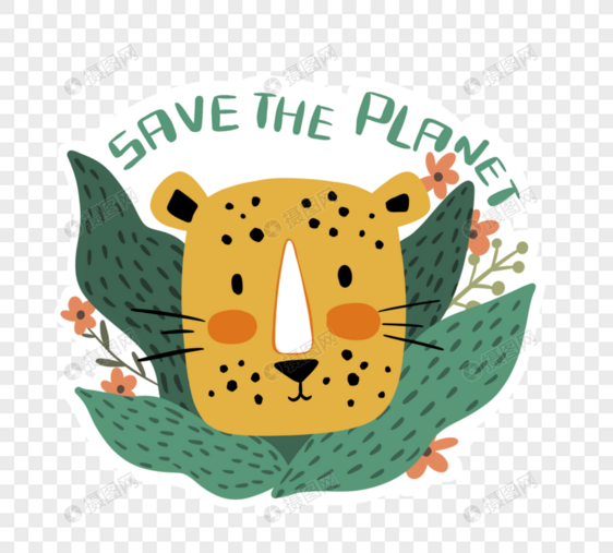 卡通风格保护环境动物徽章图片