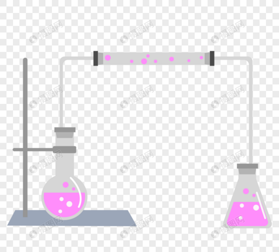 卡通化学器材创意实验仪器扁平紫色液体气泡图片